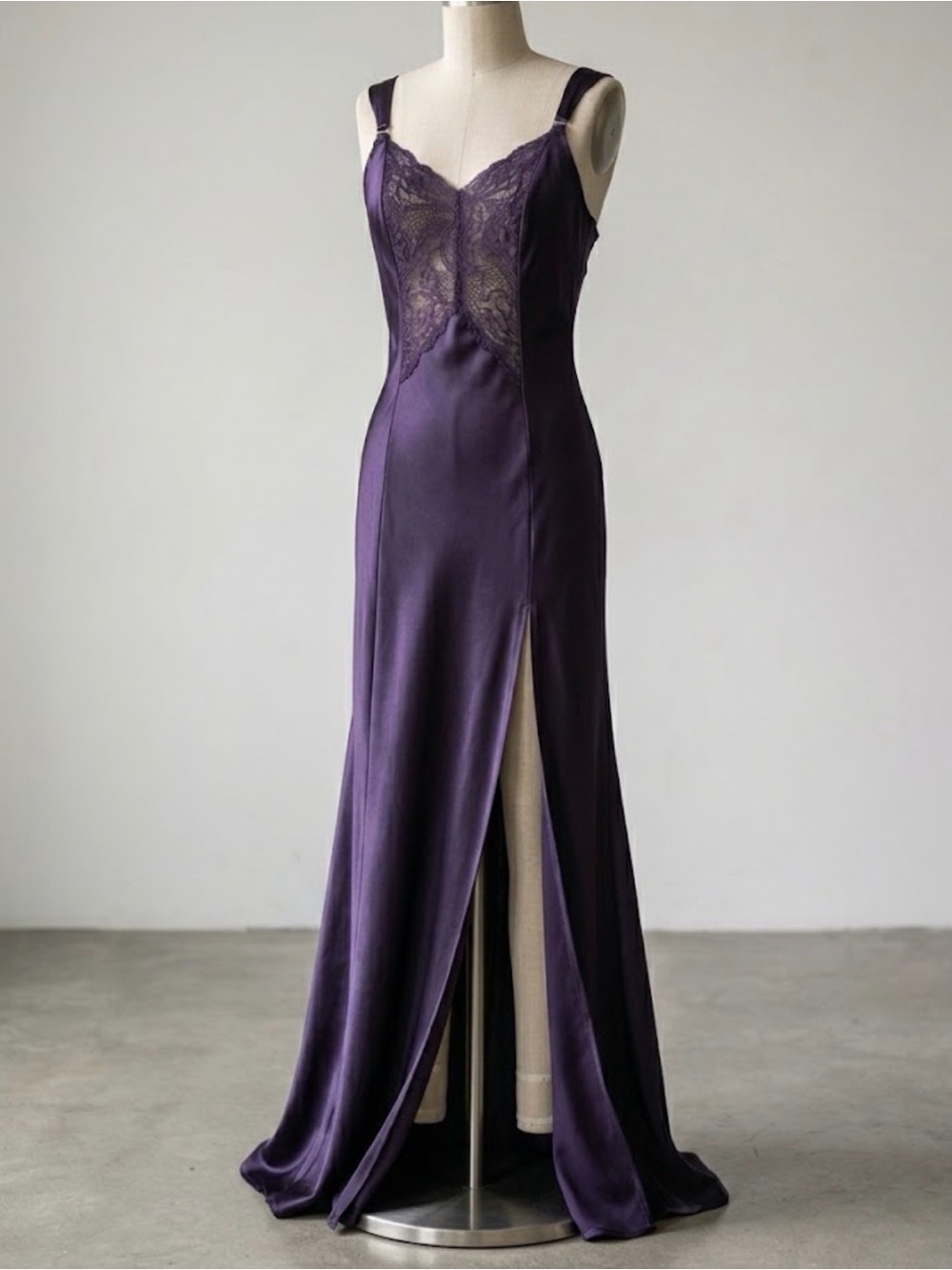 Vintage Victoria's Secret Gold Crown Label Purple Satin Lace Maxi Slip Dress S